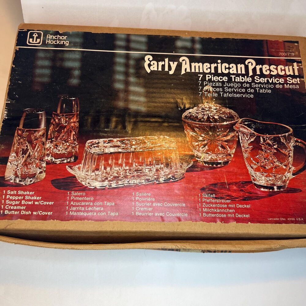Vintage Anchor Hocking Early American Prescut 7-Piece Glass Set